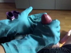 Rubber Gloves And A Lot Of Pre Cum