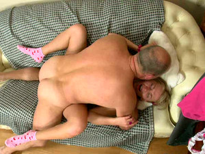 Slender Blonde Teen Gets Her Tight Pussy Nailed By Her Aged Lover